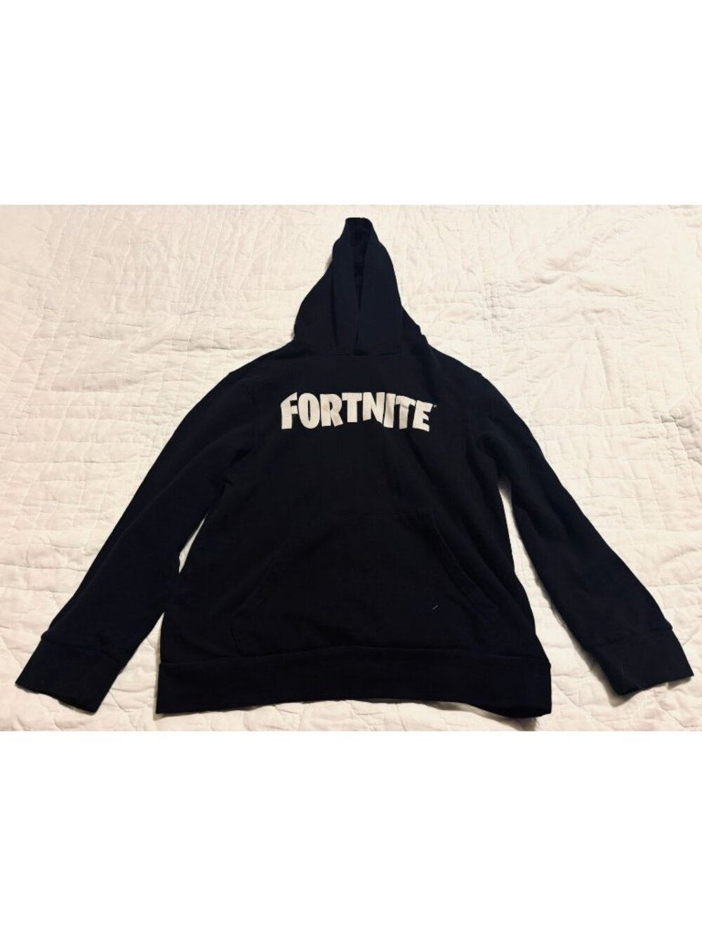 Fortnite Black Pullover Hoodie With Front Pocket & White Logo Design Youth Size